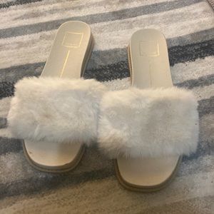 Dolce Vita cream faux fur slides